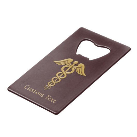 Golden Double Snake Caduceus Creditkaart Flessenopener (Voorkant Gekanteld)