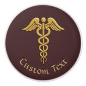 Golden Double Snake Caduceus Keramische Knop (Voorkant)