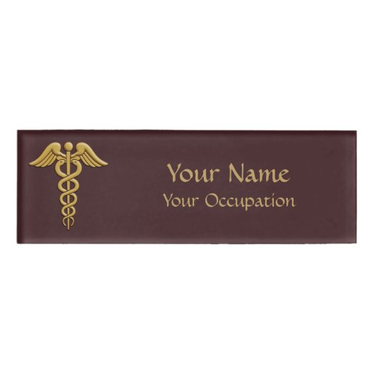 Golden Double Snake Caduceus Naambadge (Voorkant)