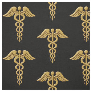 Golden Double Snake Caduceus Stof