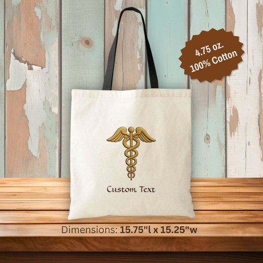 Golden Double Snake Caduceus Tote Bag