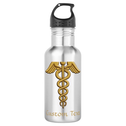 Golden Double Snake Caduceus Waterfles (Voorkant)