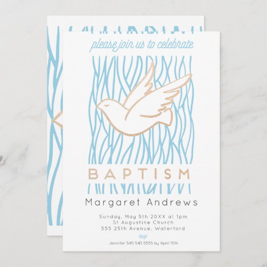 Golden Dove Baptism - religieuze uitnodiging (Voorkant / Achterkant)