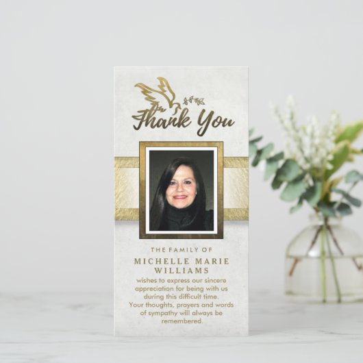 Golden Dove Custom Photo Memorial Hartelijk dank Bedankkaart (Staand voorkant)