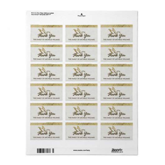 Golden Dove Dank u voor uw sympathie voor familiel Etiket (Full Sheet)