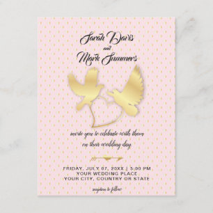 Golden Doves and Swans, a Golden Heart Wedding Kaart