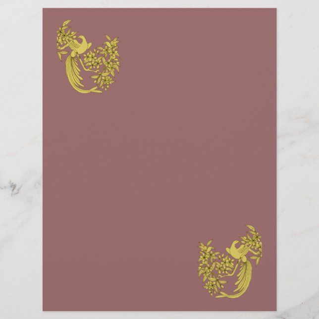 Golden Doves Flowers Plum Scrapbook Paper (Voorkant)