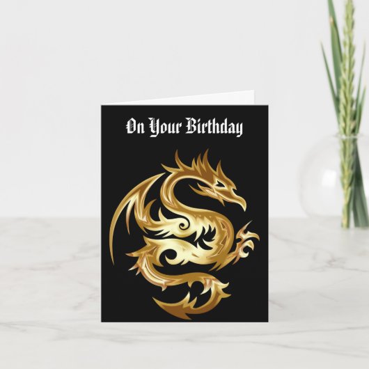 Golden Dragon Birthday Wenskaart Kaart (Voorkant)