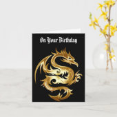 Golden Dragon Birthday Wenskaart Kaart (Gele Bloem)