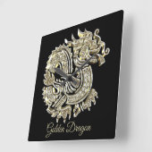Golden Dragon Black and Gold Elegant Add Name Vierkante Klok (Hoek)