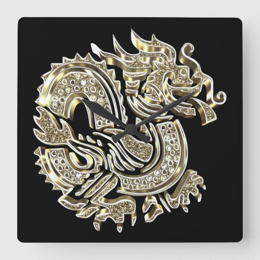 Golden Dragon Black and Gold Elegant Vierkante Klok (Voorkant)