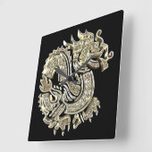 Golden Dragon Black and Gold Elegant Vierkante Klok (Hoek)
