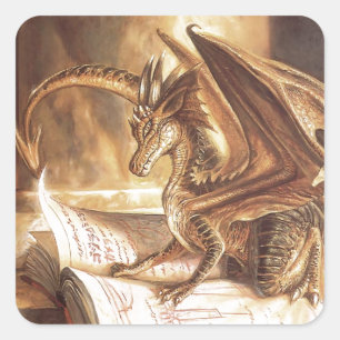 Golden Dragon Boek lezen Vierkante Sticker