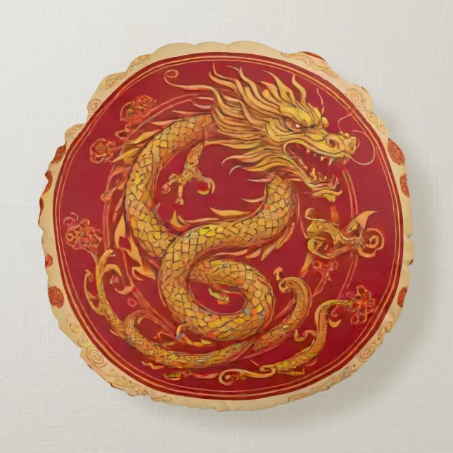 Golden Dragon Chinees nieuwjaar rond kussen (Voorkant)