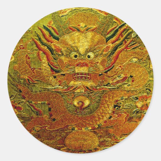 Golden dragon Chinese borduurwerk Ming dynasty Ronde Sticker (Voorkant)