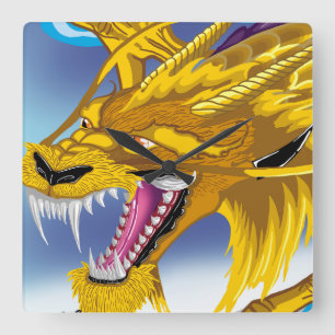 Golden Dragon Clock Vierkante Klok