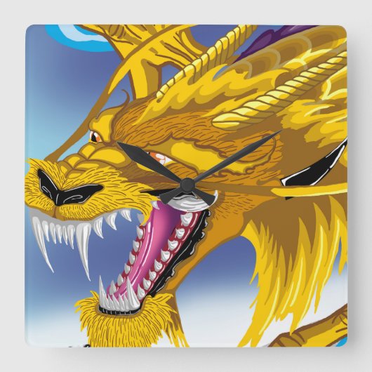 Golden Dragon Clock Vierkante Klok (Voorkant)