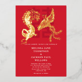 Golden Dragon en Phoenix Chinese bruiloft Folie Uitnodiging (Voorkant)