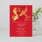 Golden Dragon en Phoenix Chinese bruiloft Folie Uitnodiging (Staand Voorkant)