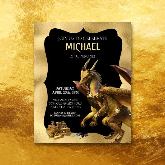 Golden Dragon Fantasy Birthday Invitation