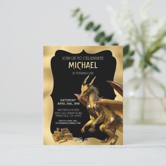 Golden Dragon Fantasy Birthday Invitation (Staand voorkant)