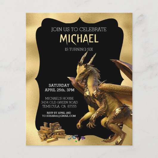 Golden Dragon Fantasy Birthday Invitation (Voorkant)