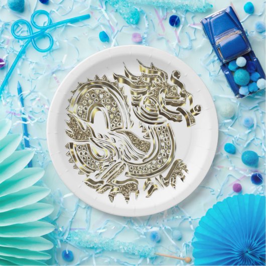 Golden Dragon Faux Gold Foil Logo Elegant Papieren Bordje (Feest)