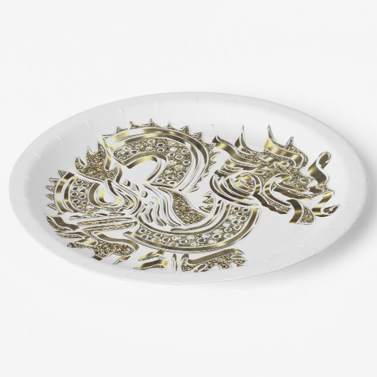 Golden Dragon Faux Gold Foil Logo Elegant Papieren Bordje (Gekanteld)