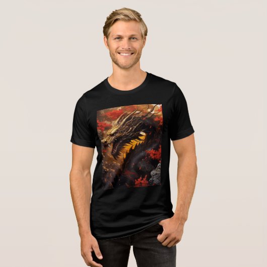 Golden Dragon in Fiery Autumn Canyon Tri-Blend Shirt (Voorkant volledig)