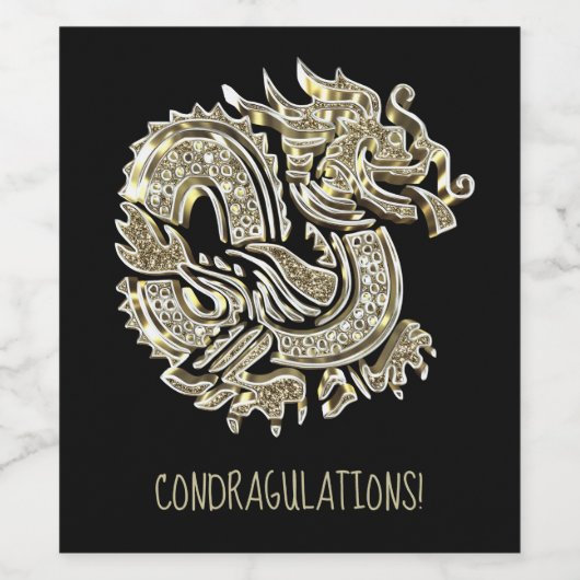 Golden Dragon Logo Aangepaste tekst ConDRAGulation Wijn Etiket (Enkel label)