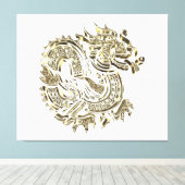 Golden Dragon Logo Elegant Decoratief Canvas Afdruk (Insitu (Houten vloer))