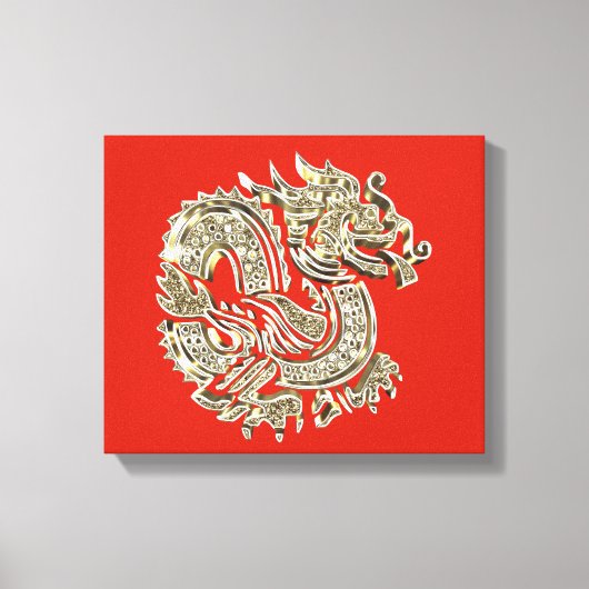 Golden Dragon Logo Elegant Decorative Red Gold Canvas Afdruk (Voorkant)
