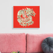 Golden Dragon Logo Elegant Decorative Red Gold Canvas Afdruk (Insitu (Woonkamer))