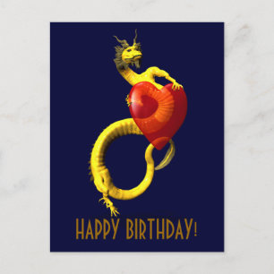 Golden Dragon met groot rood hart Briefkaart