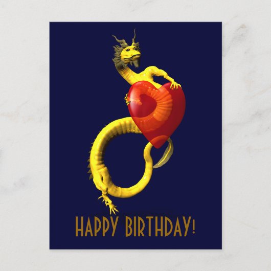 Golden Dragon met groot rood hart Briefkaart (Voorkant)
