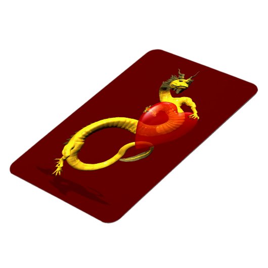 Golden Dragon met groot rood hart Magneet (Linkerzijde)