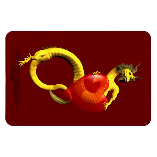 Golden Dragon met groot rood hart Magneet (Horizontaal)