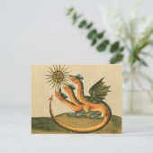 Golden Dragon met Moon en Sun Sepia Briefkaart (Staand voorkant)