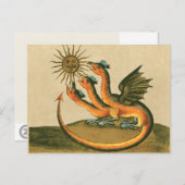 Golden Dragon met Moon en Sun Sepia Briefkaart (Voorkant / Achterkant)