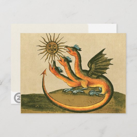 Golden Dragon met Moon en Sun Sepia Briefkaart (Voorkant / Achterkant)