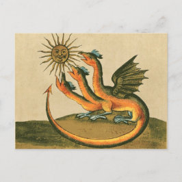 Golden Dragon met Moon en Sun Sepia Briefkaart