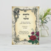 Golden Dragon met Rozen Steampunk Vintage Wedding Kaart (Staand voorkant)