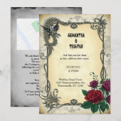 Golden Dragon met Rozen Steampunk Vintage Wedding Kaart (Voorkant / Achterkant)
