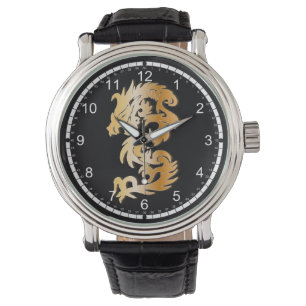 Golden Dragon op Black Horloge
