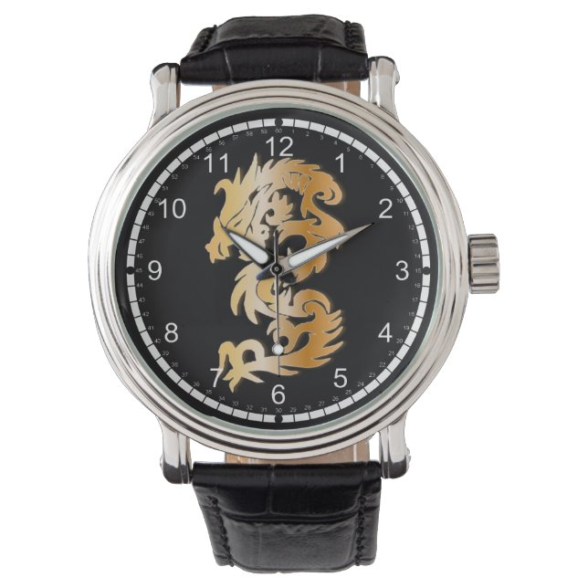 Golden Dragon op Black Horloge (Voorkant)
