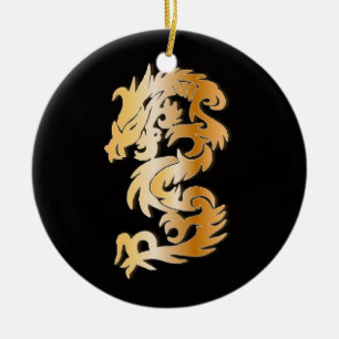 Golden Dragon op Black Keramisch Ornament