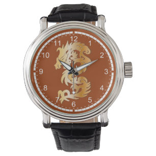Golden Dragon op rood Horloge