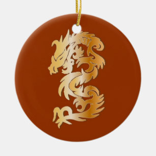 Golden Dragon op rood Keramisch Ornament
