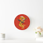 Golden Dragon op rood Ronde Klok (Huis)