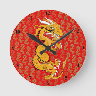 Golden Dragon op rood Ronde Klok